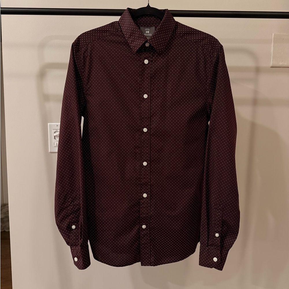 H&M Dark Burgundy Casual Button-Down Shirt